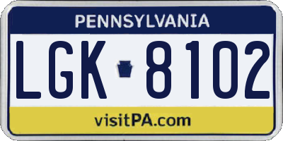 PA license plate LGK8102