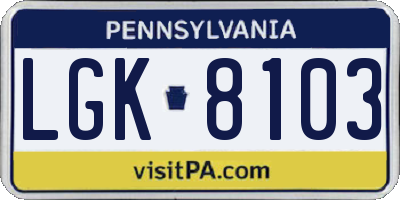 PA license plate LGK8103