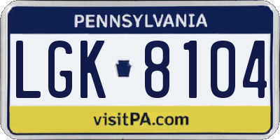 PA license plate LGK8104