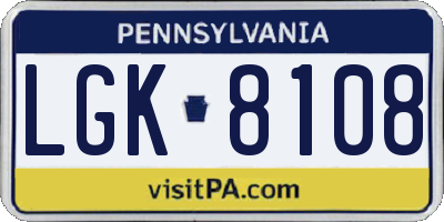 PA license plate LGK8108