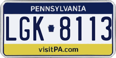 PA license plate LGK8113