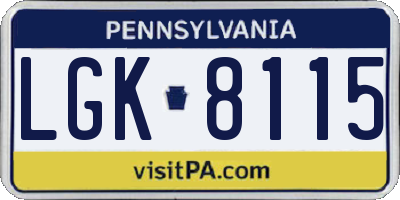 PA license plate LGK8115
