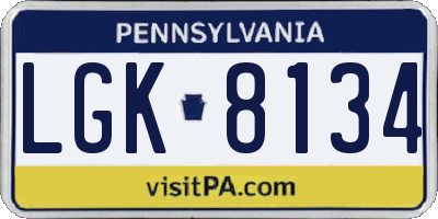 PA license plate LGK8134