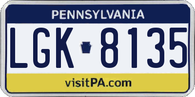 PA license plate LGK8135