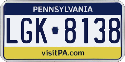 PA license plate LGK8138