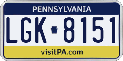 PA license plate LGK8151