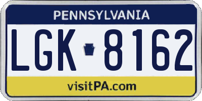 PA license plate LGK8162