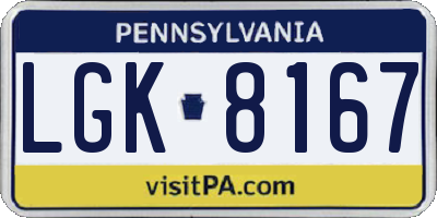 PA license plate LGK8167