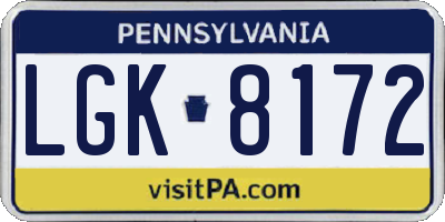 PA license plate LGK8172