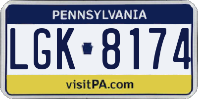 PA license plate LGK8174