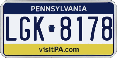 PA license plate LGK8178