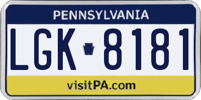 PA license plate LGK8181