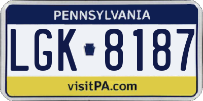 PA license plate LGK8187