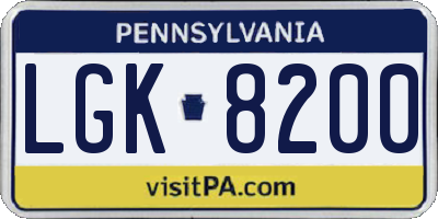 PA license plate LGK8200