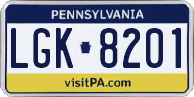 PA license plate LGK8201