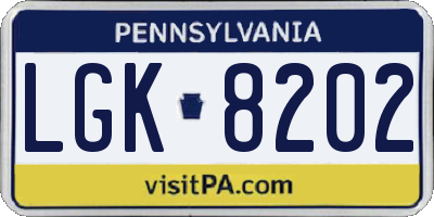 PA license plate LGK8202