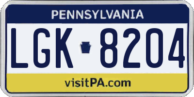 PA license plate LGK8204