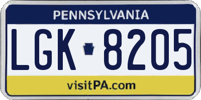 PA license plate LGK8205