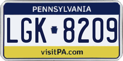 PA license plate LGK8209