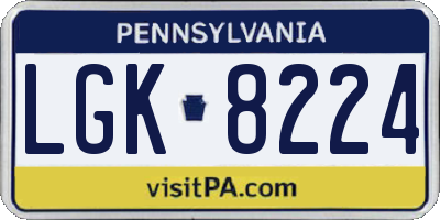 PA license plate LGK8224