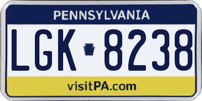 PA license plate LGK8238