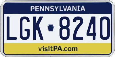 PA license plate LGK8240