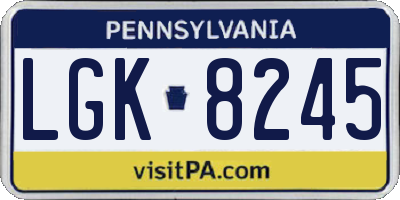 PA license plate LGK8245