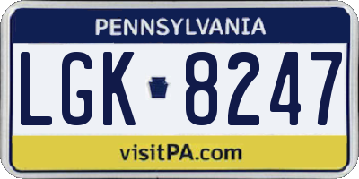 PA license plate LGK8247