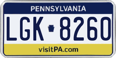 PA license plate LGK8260