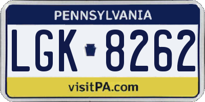 PA license plate LGK8262