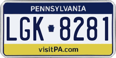 PA license plate LGK8281