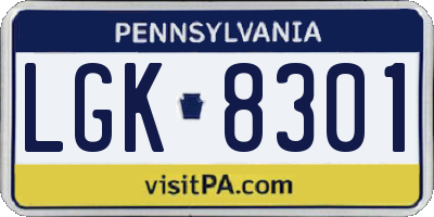 PA license plate LGK8301