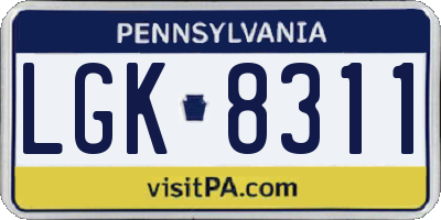 PA license plate LGK8311