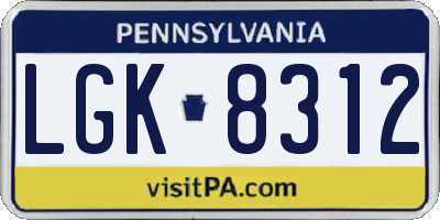 PA license plate LGK8312