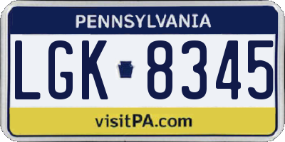 PA license plate LGK8345