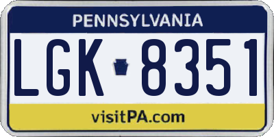 PA license plate LGK8351