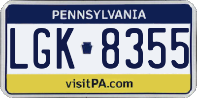 PA license plate LGK8355