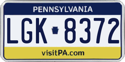 PA license plate LGK8372
