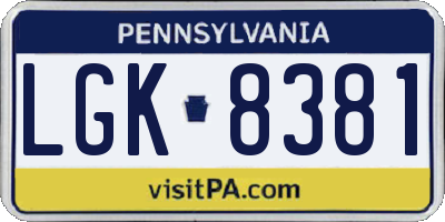 PA license plate LGK8381