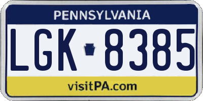 PA license plate LGK8385