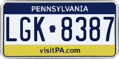 PA license plate LGK8387