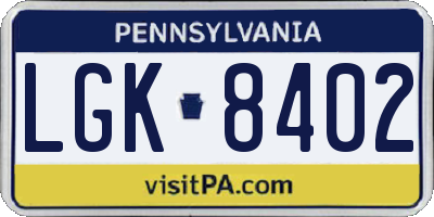 PA license plate LGK8402