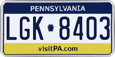 PA license plate LGK8403