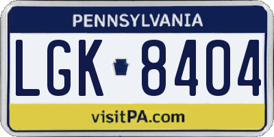 PA license plate LGK8404