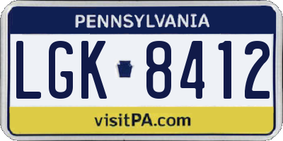 PA license plate LGK8412