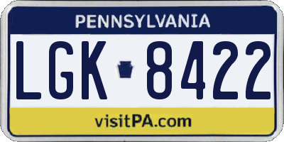 PA license plate LGK8422