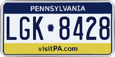 PA license plate LGK8428