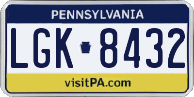 PA license plate LGK8432