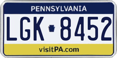 PA license plate LGK8452