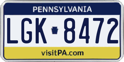PA license plate LGK8472